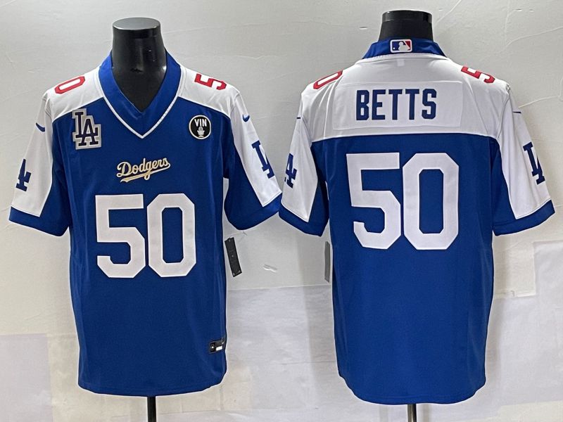 Men 2025 Los Angeles Dodgers 50 Betts Blue white Nike MLB Jersey style 7075
